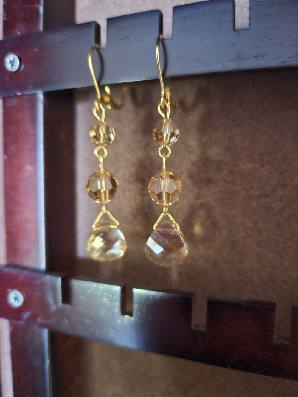 Gold-Tone Amber Crystal Drop Earrings